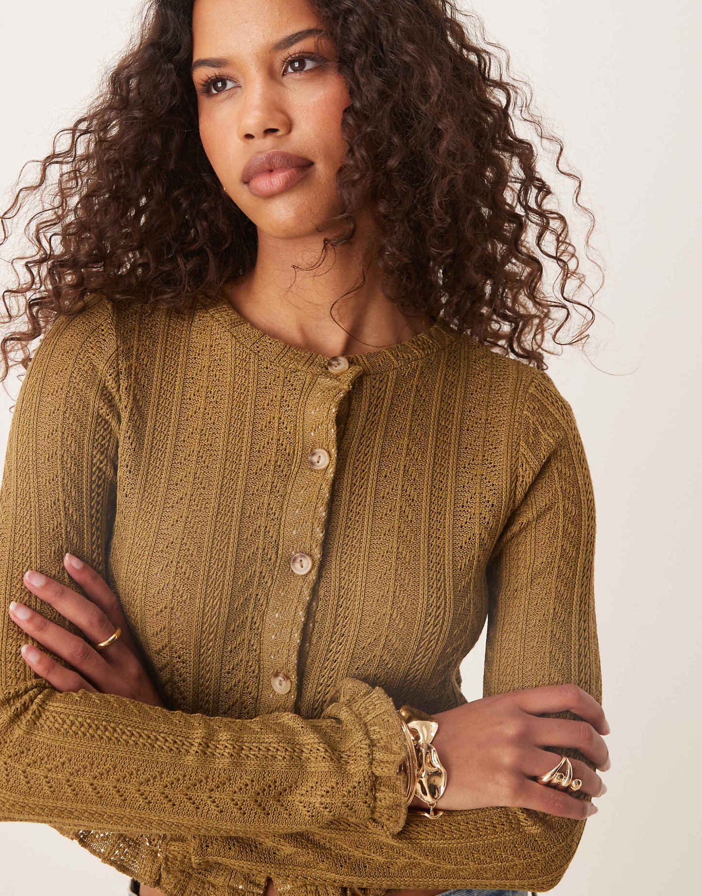 Ruffle Hem Crochet Cardigan Top