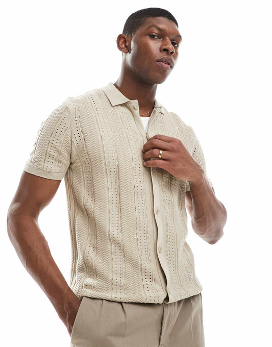 Knitted Button Through Polo Shirt