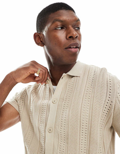Knitted Button Through Polo Shirt