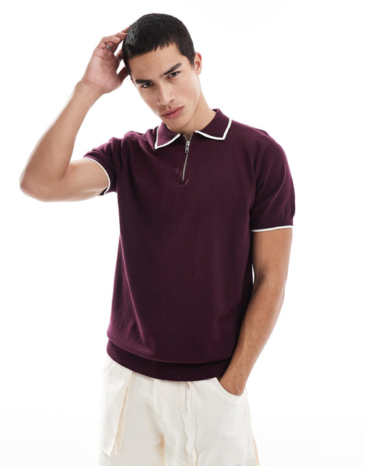 Knitted Polo Shirt With Contrast Tipping