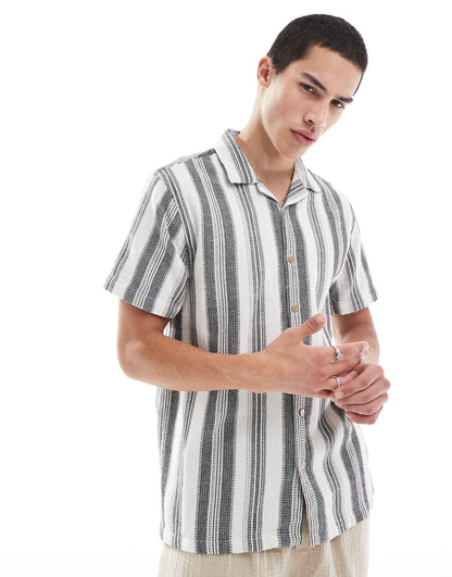 Short Sleeve Textured Stripe Shirt