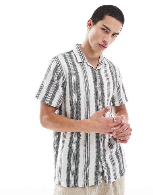 Short Sleeve Textured Stripe Shirt