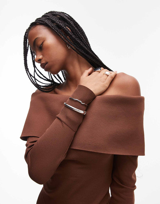 Deep Bardot Knitted Top