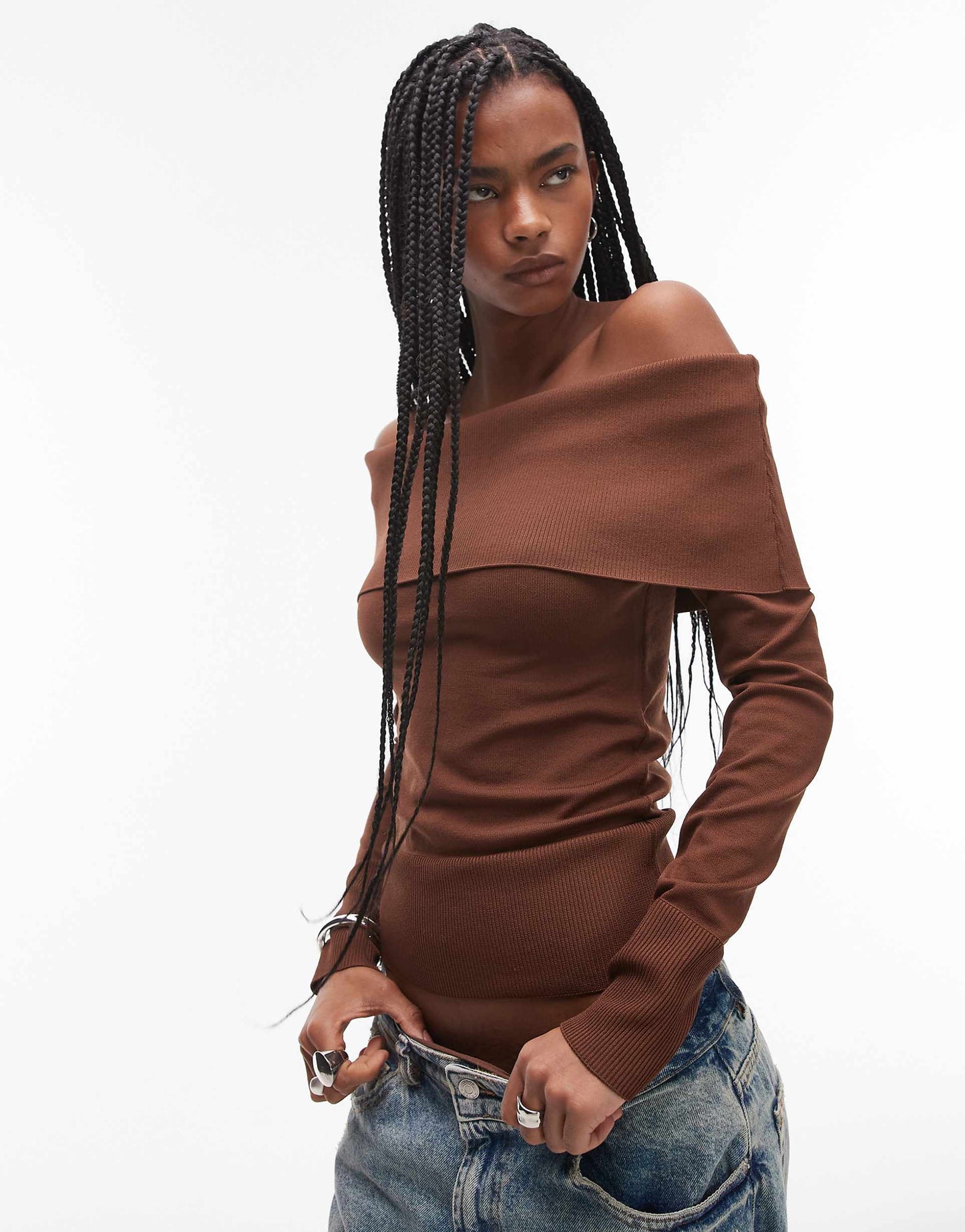Deep Bardot Knitted Top