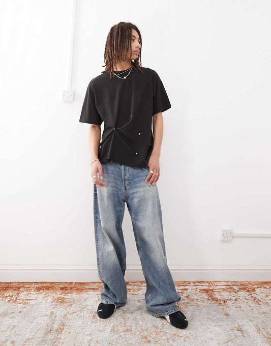 Black T-Shirt With Adjustable Poppers