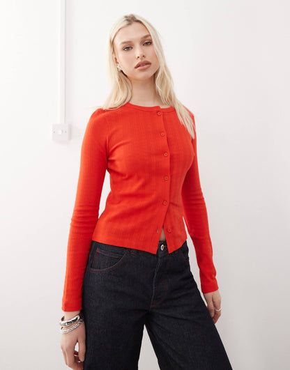 Pointelle Fitted Cardigan