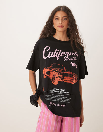 Oversized T-Shirt With California Car Graphic