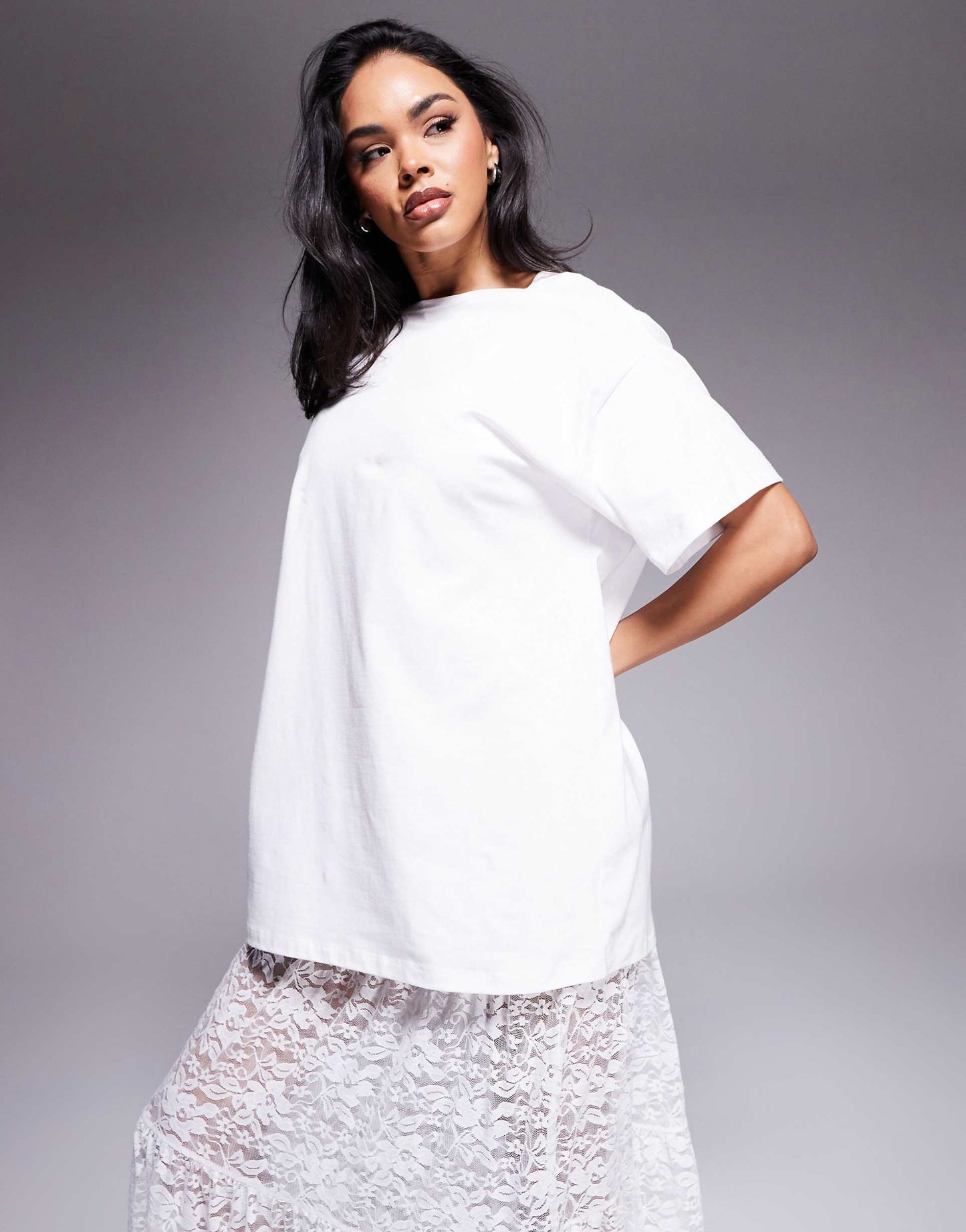 2 in 1 T-Shirt Midi Dress With Tiered Lace Skirt