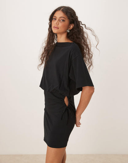 Slouchy T-Shirt Mini Dress With Ruched Detail