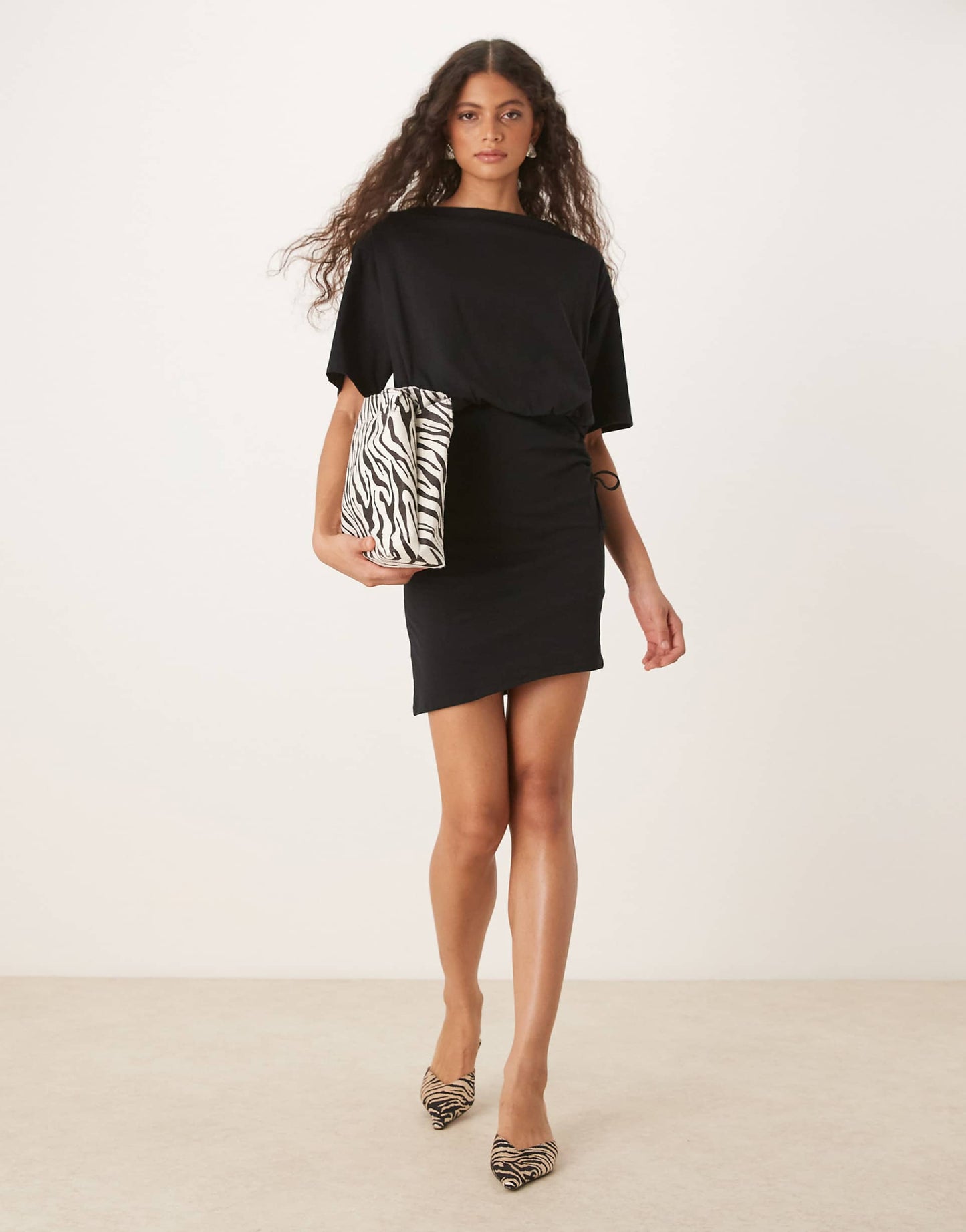 Slouchy T-Shirt Mini Dress With Ruched Detail