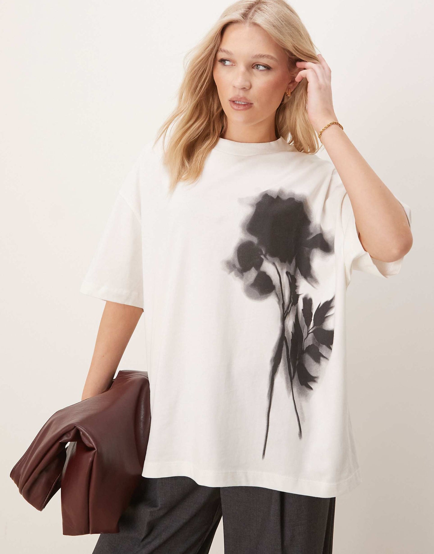 Oversized T-Shirt With Blurred Floral Graphic