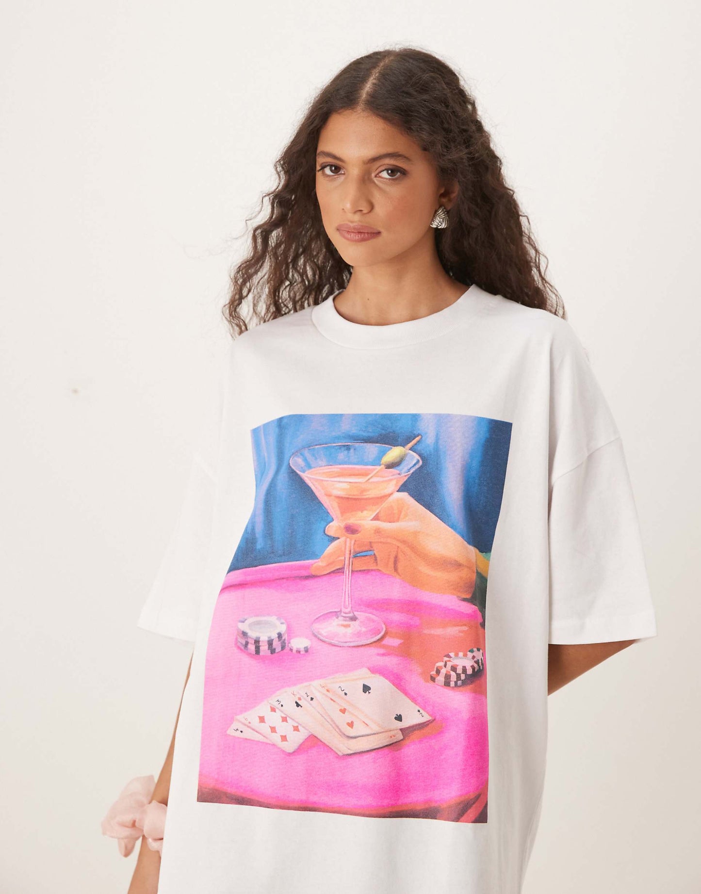 Oversized T-Shirt With Cocktail Drink Graphic