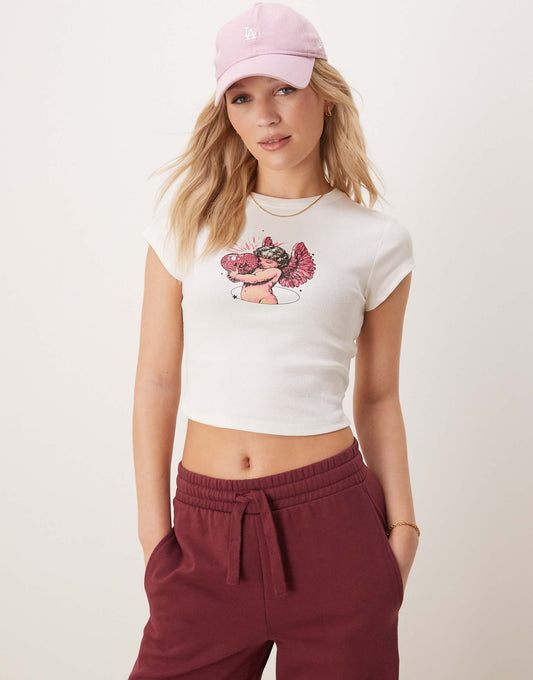 Baby Tee With Disco Cupid Graphic