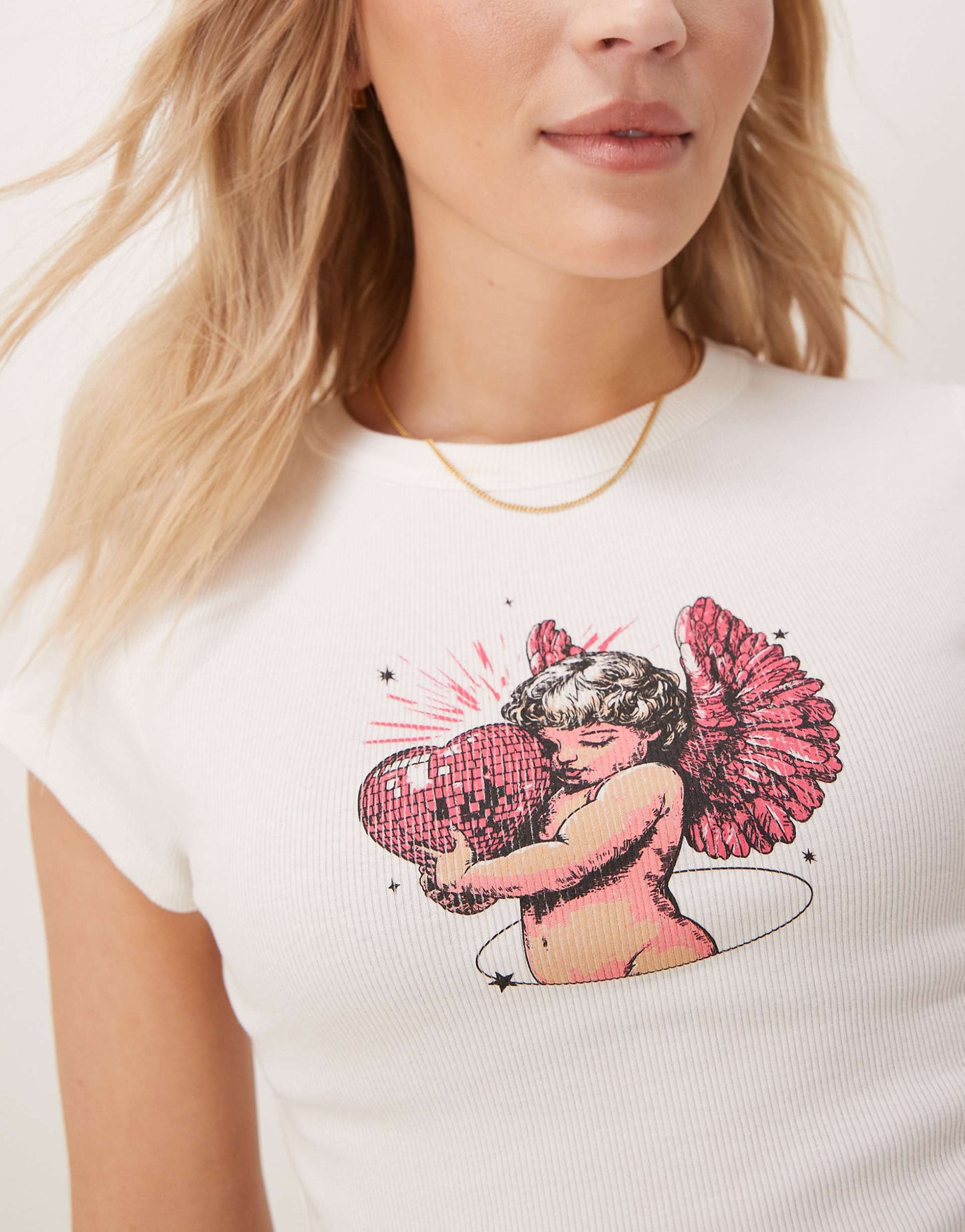 Baby Tee With Disco Cupid Graphic