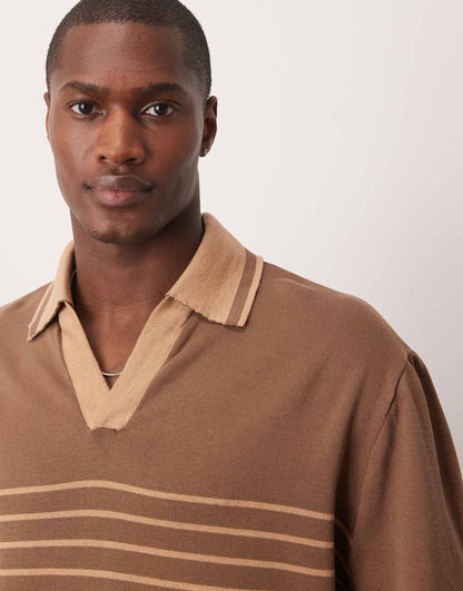 Oversized Boxy Fit Notch Neck Polo With Stripes