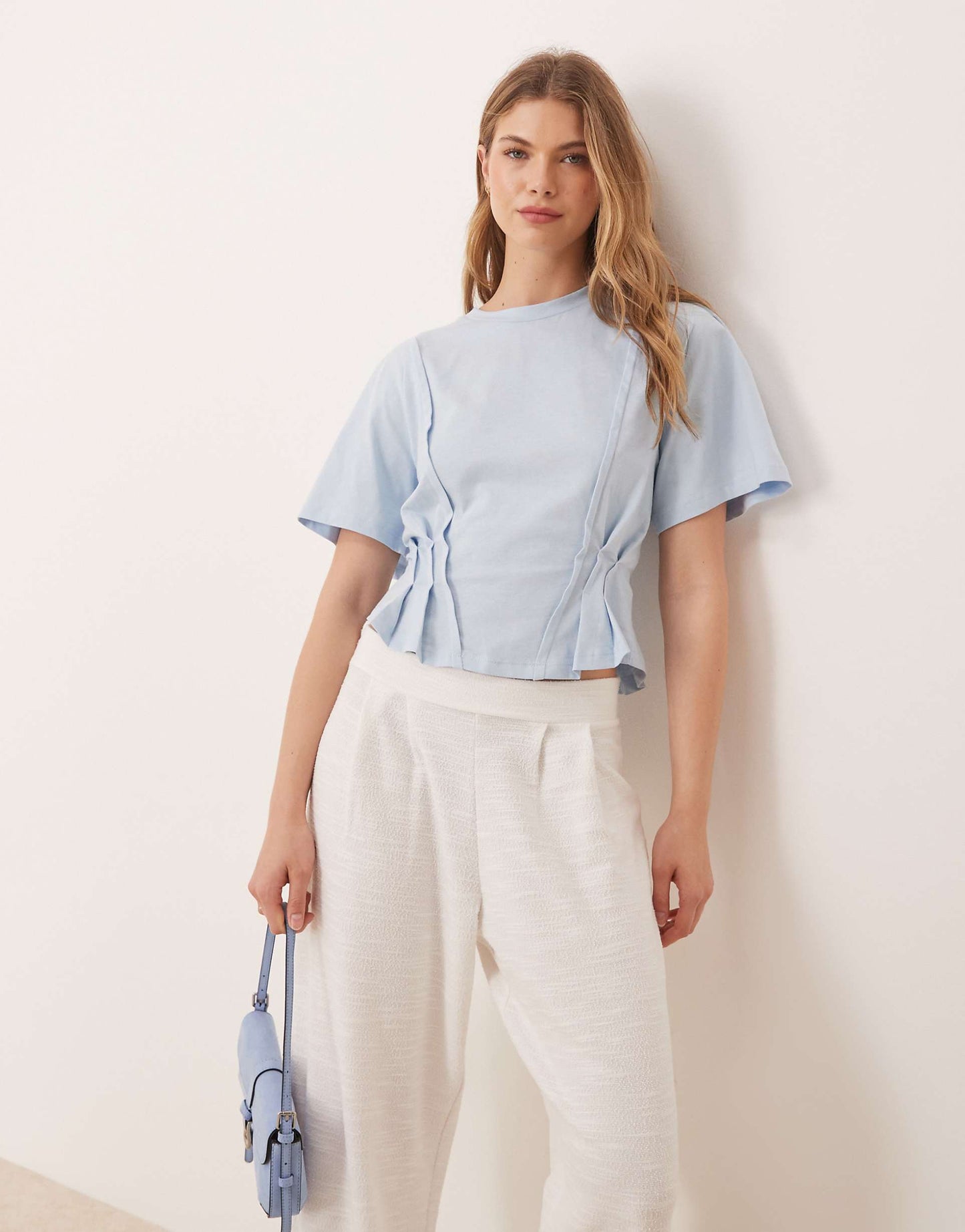 Seam Detail Short Sleeve Corset Waist T-Shirt