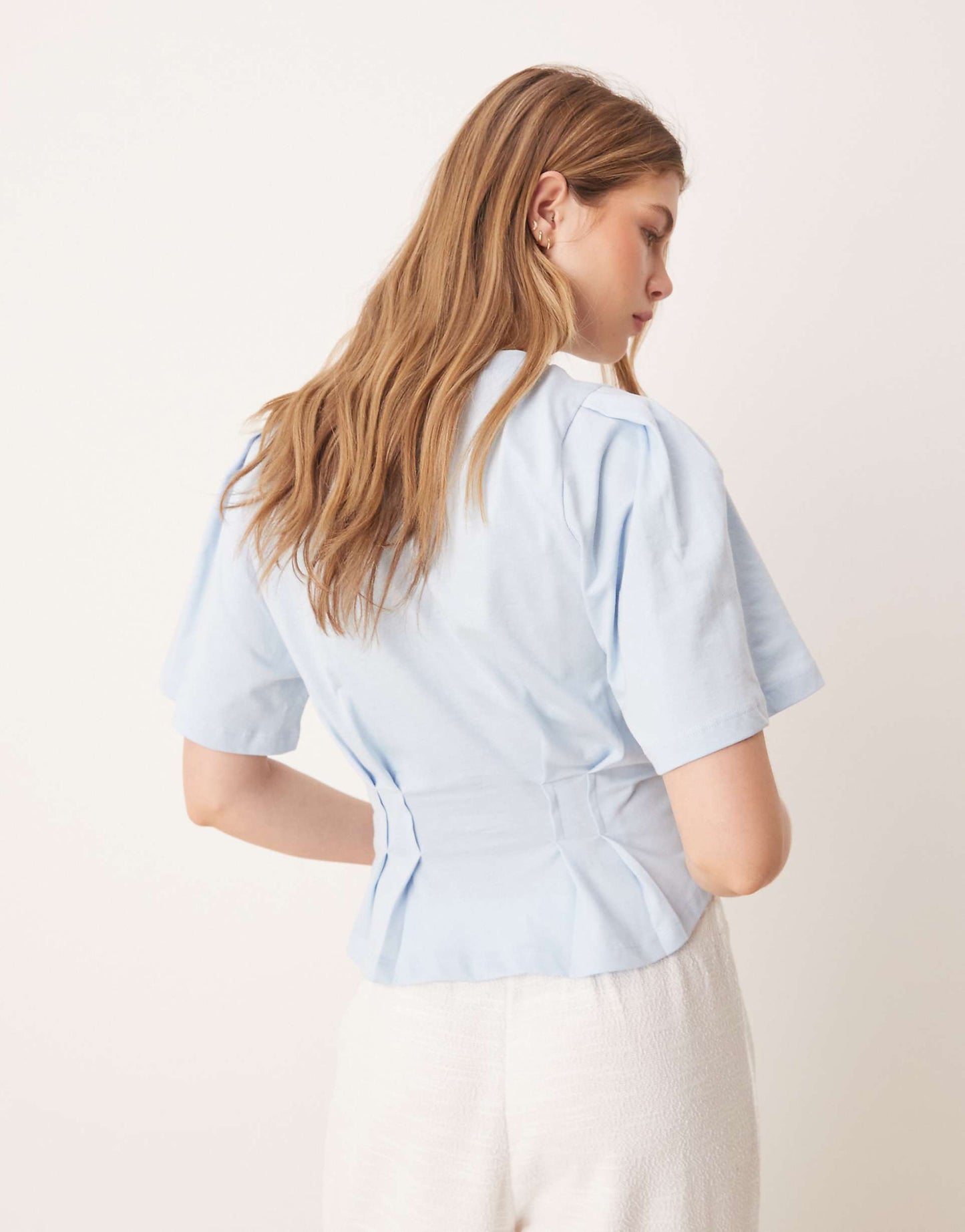 Seam Detail Short Sleeve Corset Waist T-Shirt