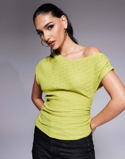 Asymmetric Off Shoulder Textured Top