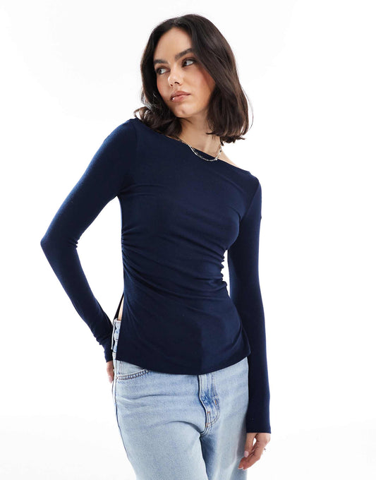 Ruched Side Long Sleeve T-Shirt