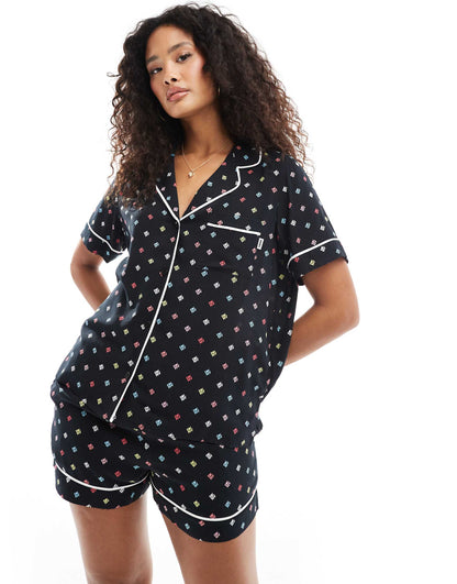 Breezing Through Short Sleeve Notch Top & Boxer Sleep Set