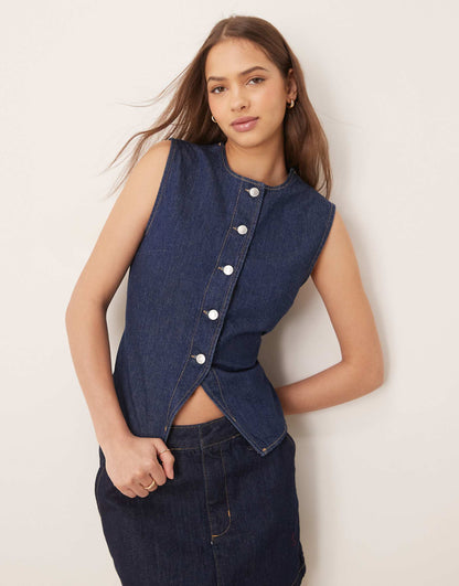 Denim Waistcoat With Tie Back