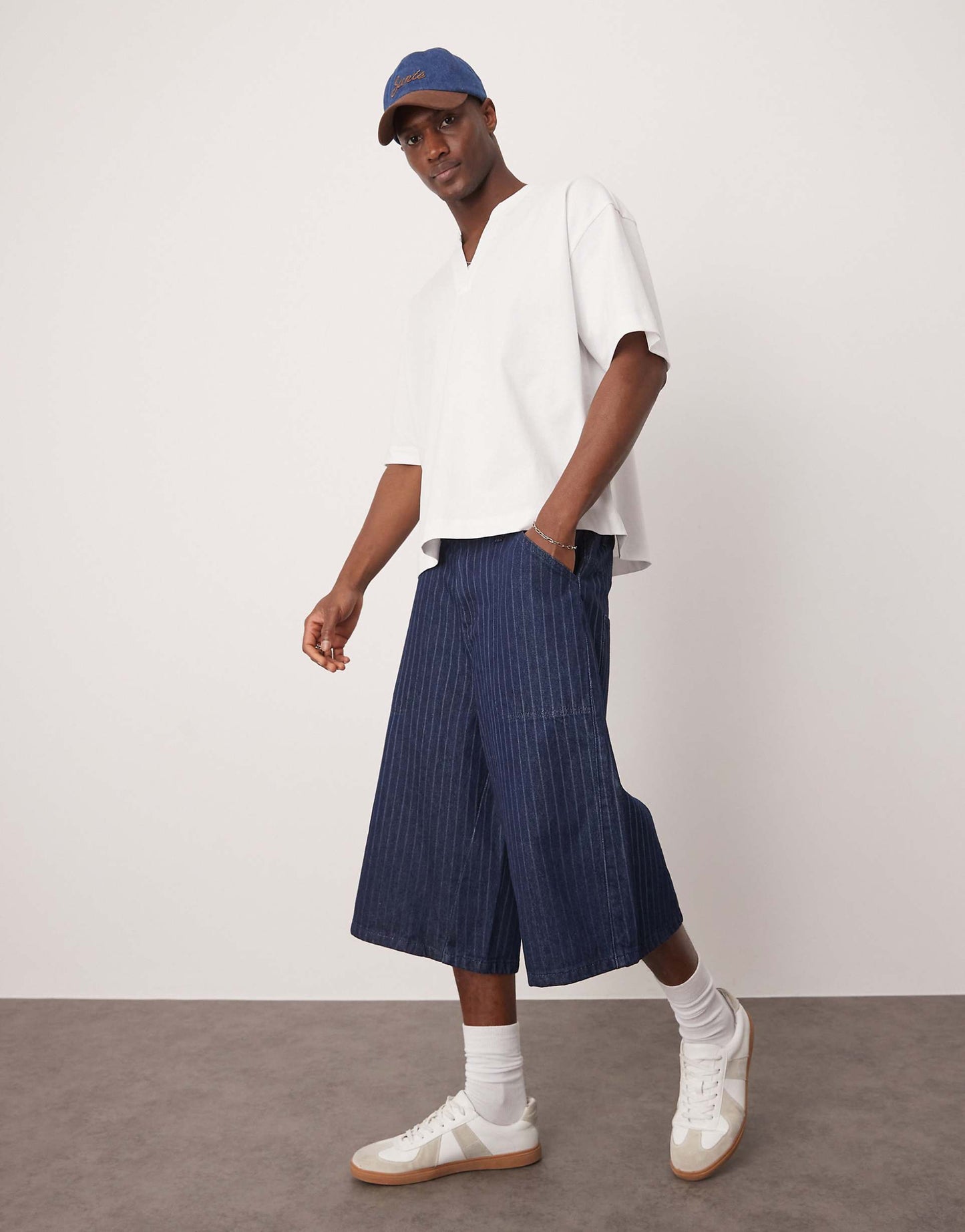 Denim Jort With Stripe