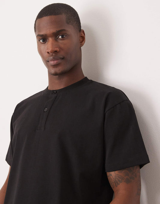 Heavyweight Relaxed Boxy T-Shirt With Henley Neck