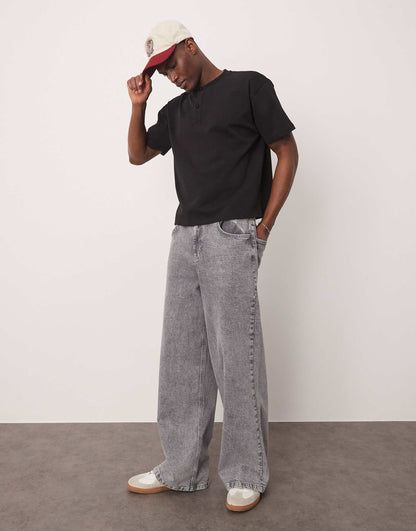 Heavyweight Relaxed Boxy T-Shirt With Henley Neck