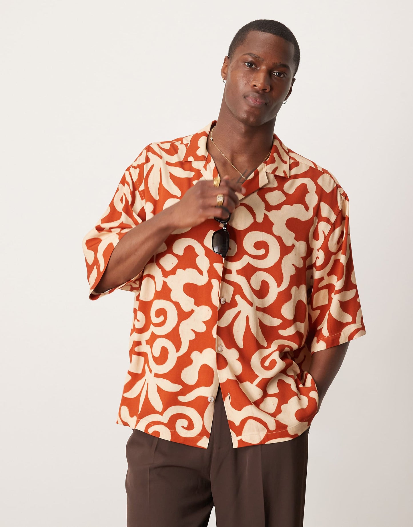 Oversize Boxy Shirt With Abstract Summer Print And Half Sleeve