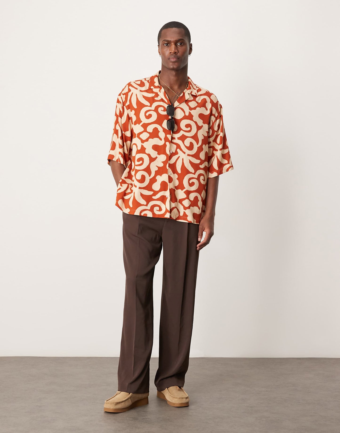 Oversize Boxy Shirt With Abstract Summer Print And Half Sleeve