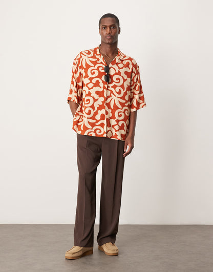 Oversize Boxy Shirt With Abstract Summer Print And Half Sleeve