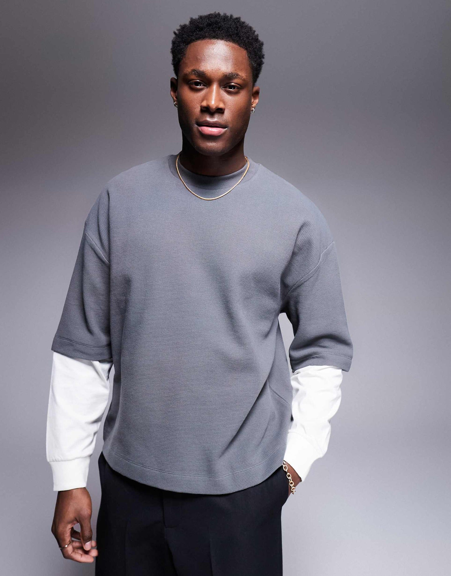 Oversized Boxy Waffle Double Sleeve T-Shirt