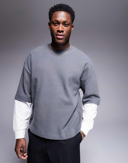 Oversized Boxy Waffle Double Sleeve T-Shirt