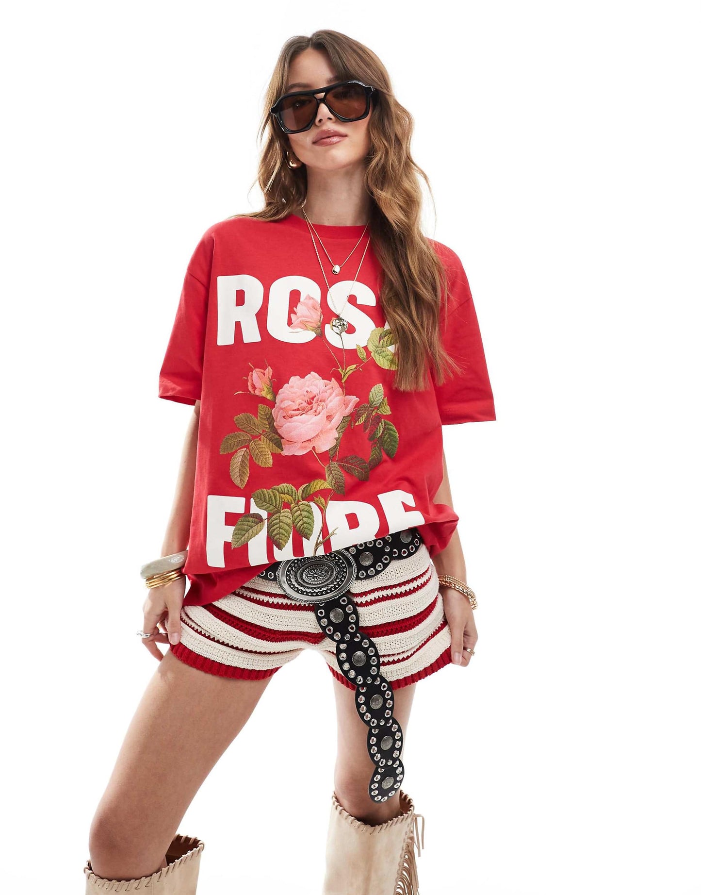 Oversized T-Shirt With Rosa Fiore Graphic