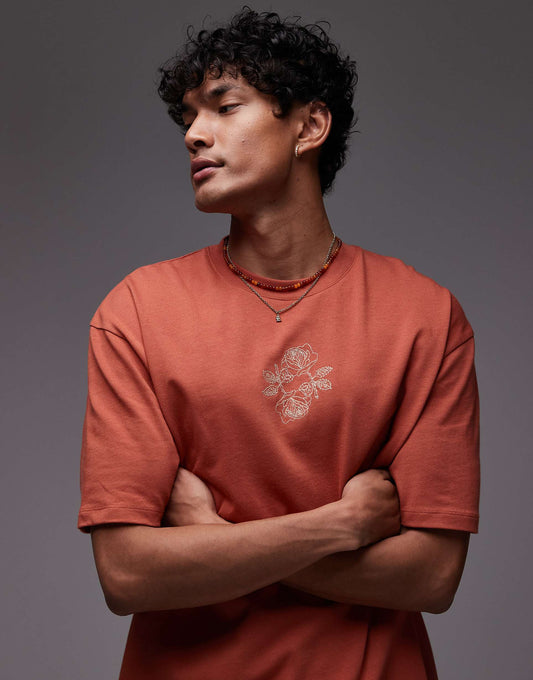 Oversized Fit T-Shirt With Roses Embroidery