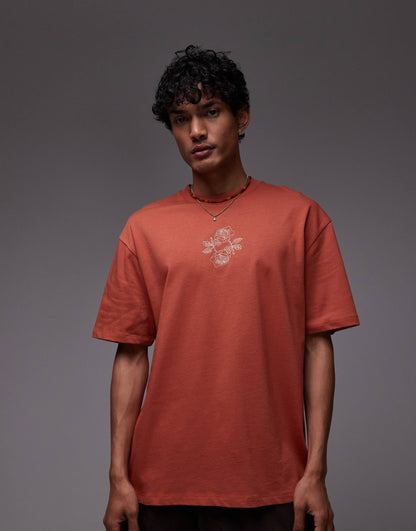 Oversized Fit T-Shirt With Roses Embroidery