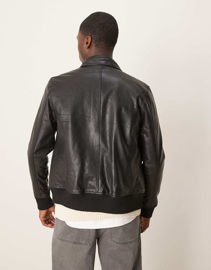 Real Leather Pocket Harrington Bomber