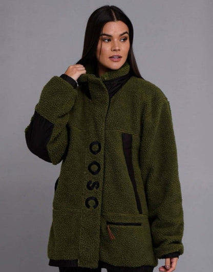 Sherpa Fleece Jacket - Khaki / Black
