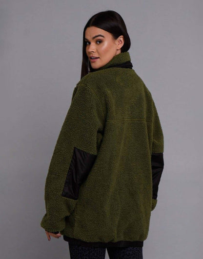 Sherpa Fleece Jacket - Khaki / Black