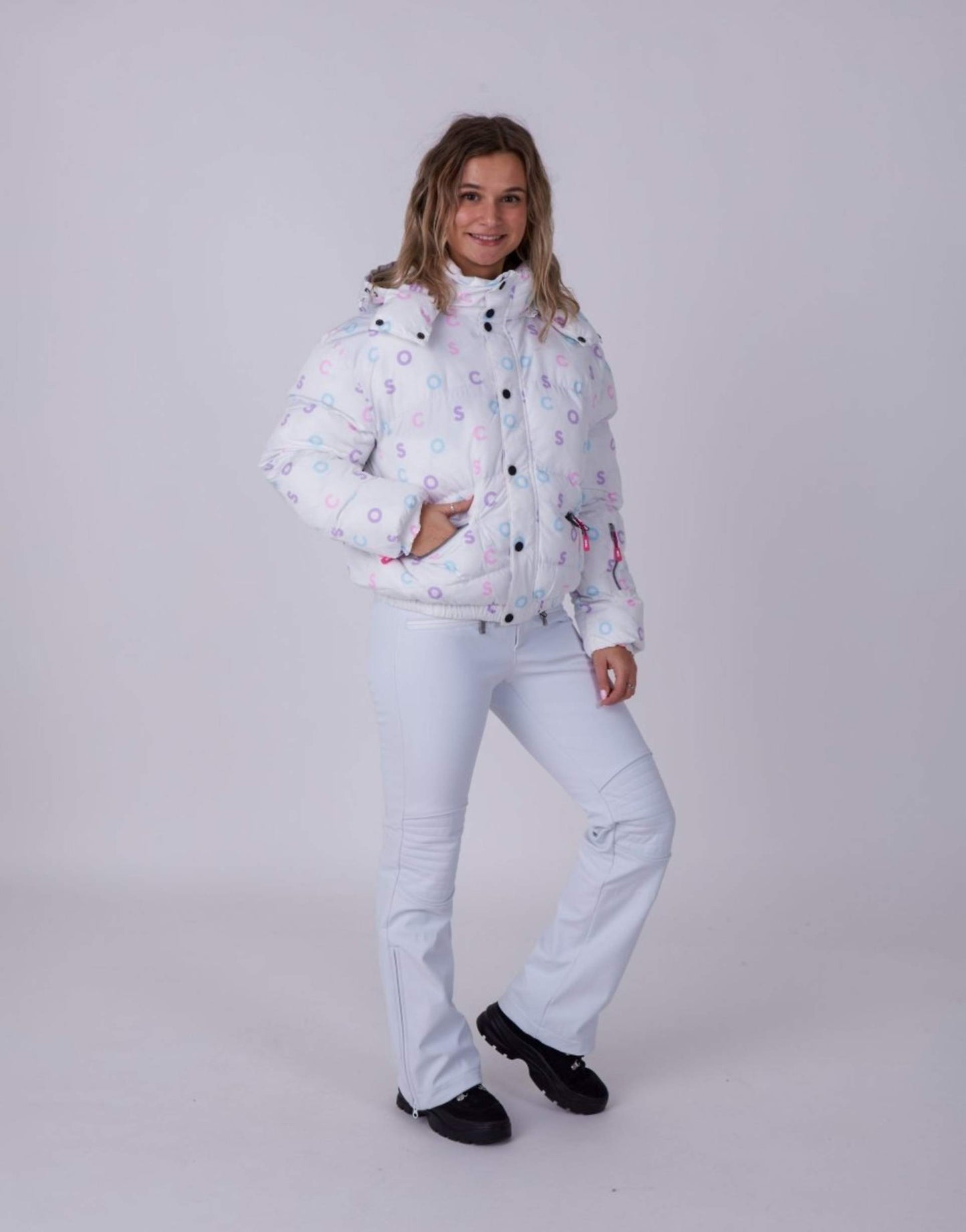 White Print Chic Puffer Jacket