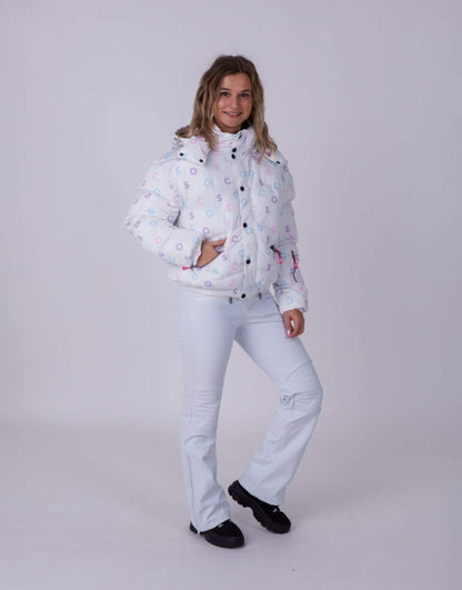 White Print Chic Puffer Jacket
