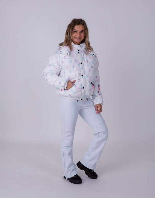 White Print Chic Puffer Jacket