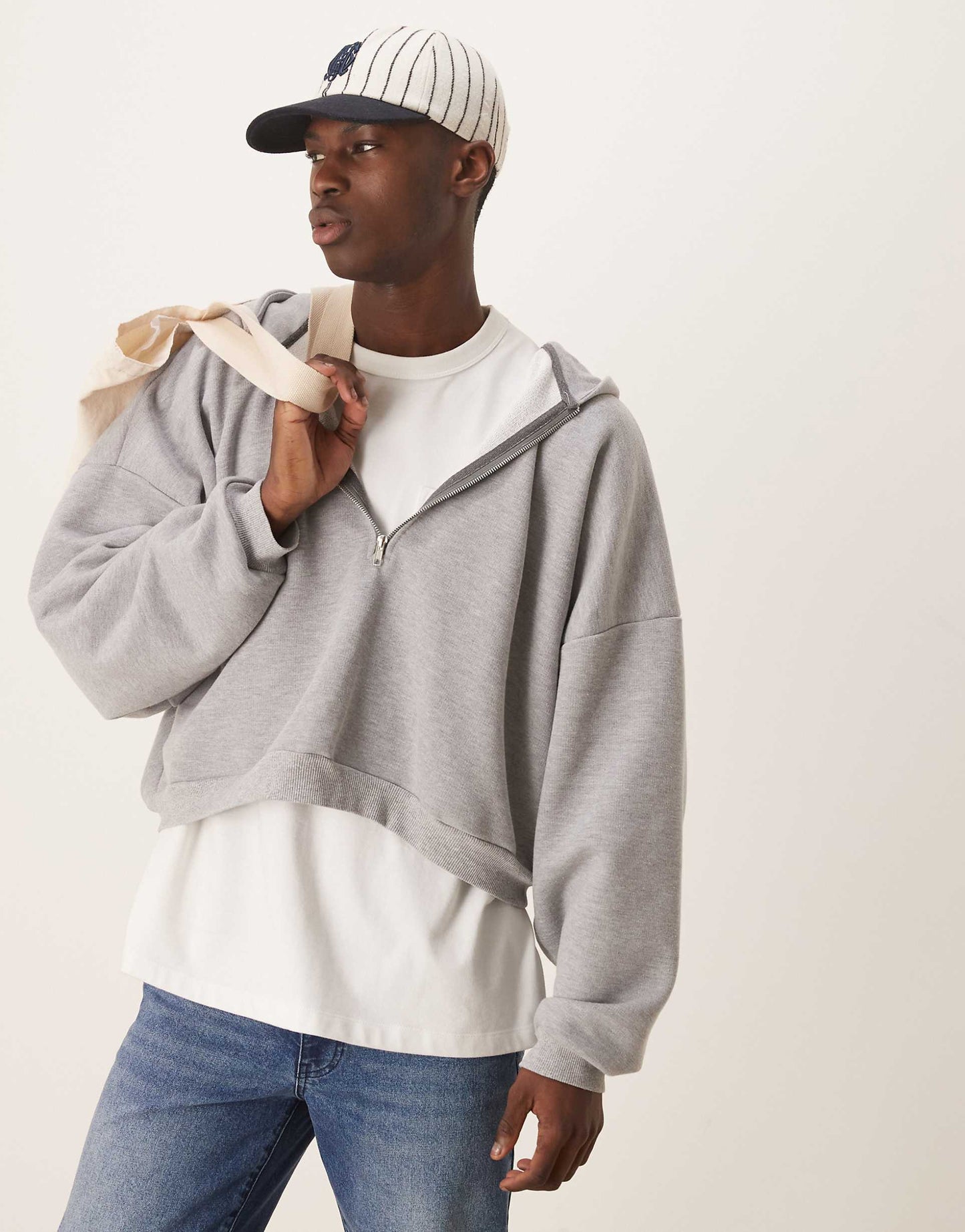 Heavyweight Extreme Oversized Cropped Hoodie With Half Zip Design