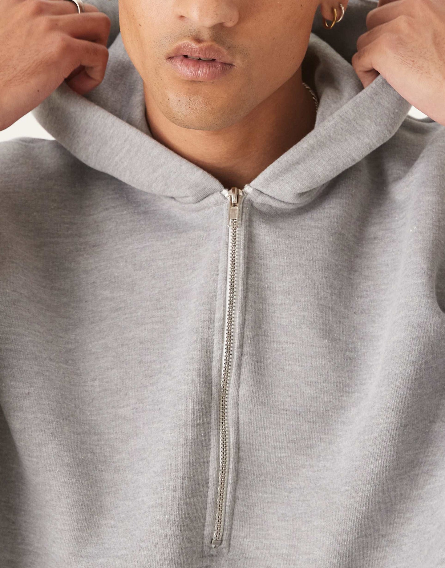 Heavyweight Extreme Oversize Cropped Hoodie With Half Zip Design