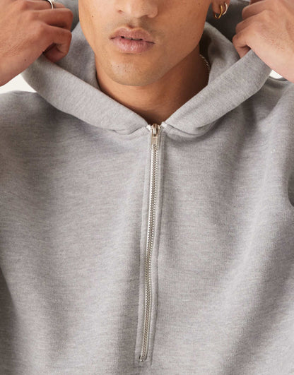 Heavyweight Extreme Oversize Cropped Hoodie With Half Zip Design
