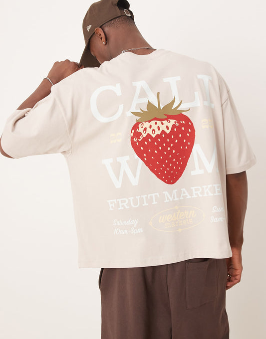 Oversized Boxy Heavyweight T-Shirt With Strawberry Pack Print