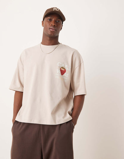 Oversized Boxy Heavyweight T-Shirt With Strawberry Pack Print