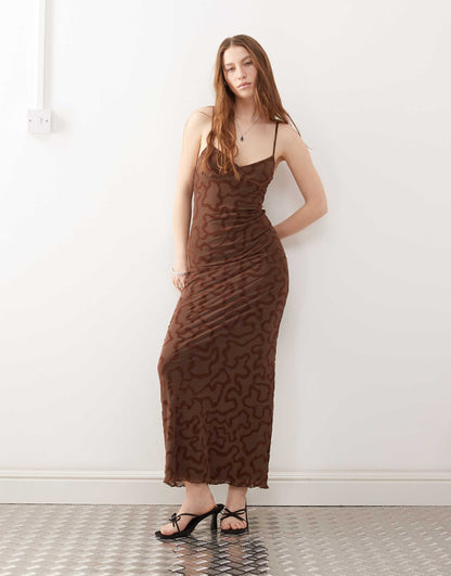 Kalana Swirl Flock Maxi Cami Dress