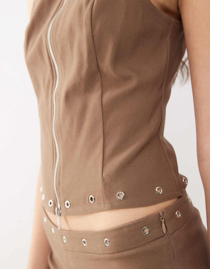 Janae Studded Zip Through Vest Top Co-Ord