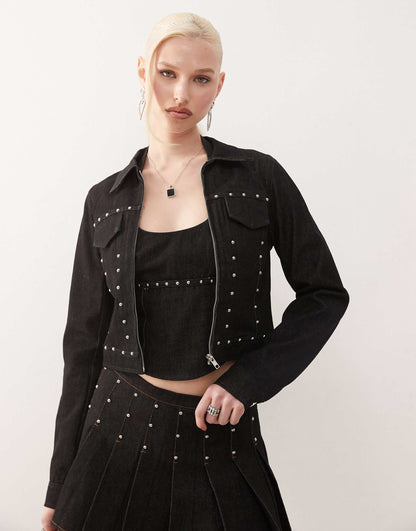 Ronira Stud Detail Fitted Denim Jacket